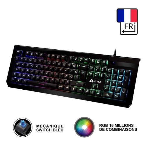 KLIM Domination - Clavier Mécanique AZERTY RGB - NOUVEAU - Blue Switches - Frappe Rapide, Précise, Agréable