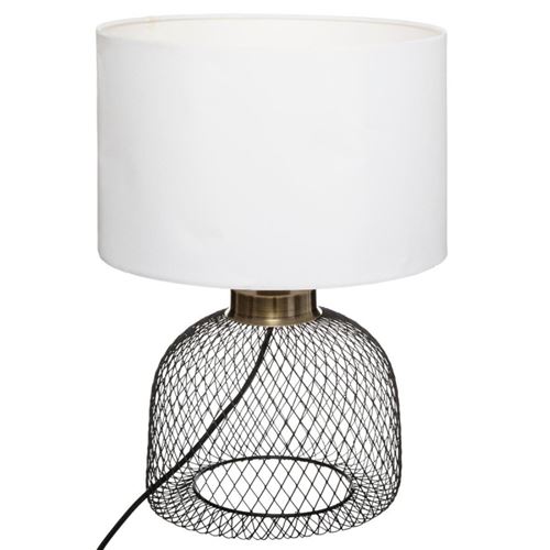 Atmosphera - Lampe &agrave; Poser en m&eacute;tal Noir et Abat-Jour Blanc H 38 cm