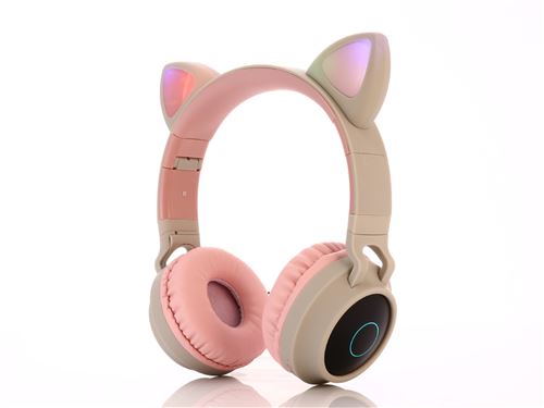 Casque d'écoute pliable avec éclairage LED Cat Ear -Gris rose