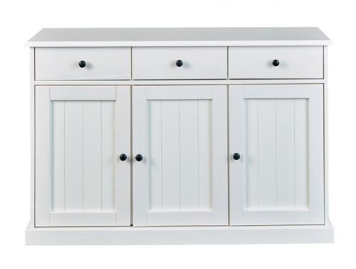 Paris Prix - Buffet Bas Bois Massif 3 Portes takao 131cm Blanc