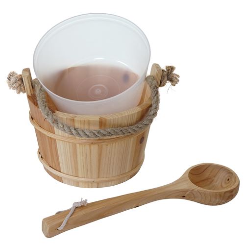 Seau pour sauna avec louche MENDLER HWC-B26, accessoires pour sauna, pin 3,5 l