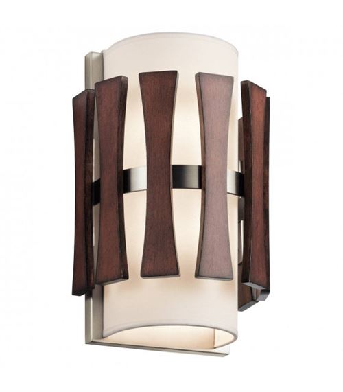 Applique Cirus, nickel brossé, bois, tissu blanc