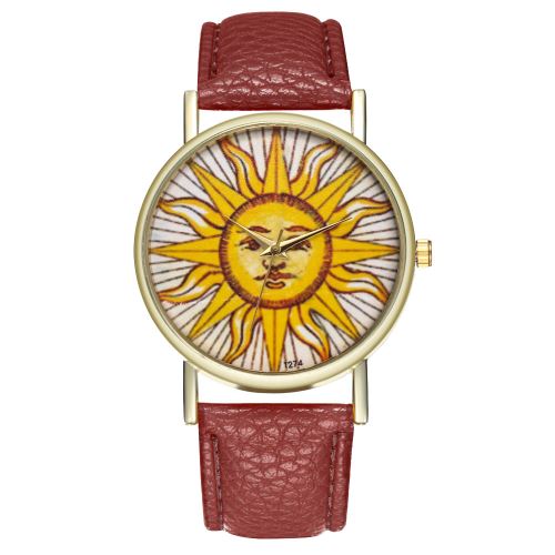 Suisse classique soleil illustration soleil face bracelet en cuir dames montre montre pour homme montre à quartz T274-Acafé