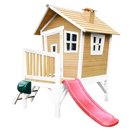 Axi cabane enfant robin brun blanc avec toboggan rouge A030.045.21