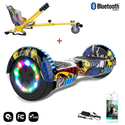 Cool&Fun Hoverboard 6.5 Pouces, Gyropode avec Bluetooth et Pneu à LED de couleur Hip + Hoverkart Hip - Kit Kart