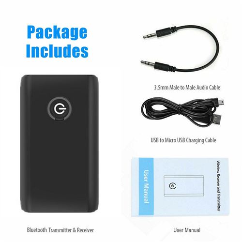 Bluetooth 5.0 Émetteur Et Le Récepteur 2-En-1 Adaptateur 3,5 Mm Audio Sans Fil Aux Noir MK8199
