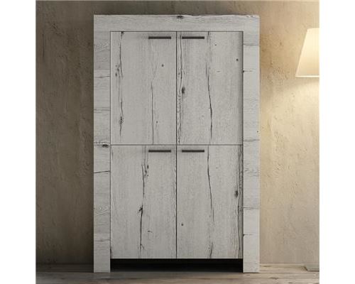 Buffet haut contemporain couleur chêne blanchi THELMA 2-L 102 x P 43 x H 158 cm