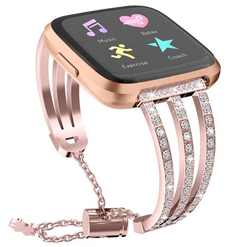 Bracelet en acier inoxydable élégant réglable pour Fitbit Versa 3 / Sense - Rose (Taille S)
