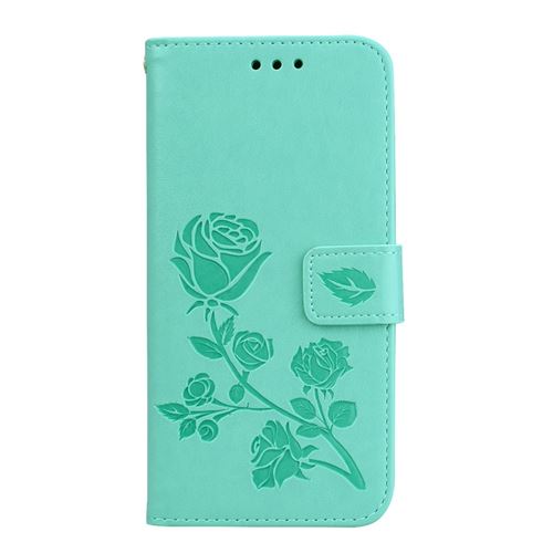 Etui en PU motif de roses cyan pour votre Xiaomi Redmi 6 (Dual Camera: 12MP+5MP)