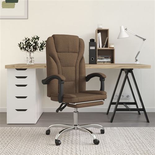 vidaXL Fauteuil Inclinable de Bureau, Chaise Pivotante avec Dossier et Repose-pied Réglables, Siège de Bureau, Moderne, Marron Tissu
