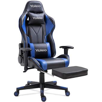 Fauteuil gaming repose pied réglable bleu confort