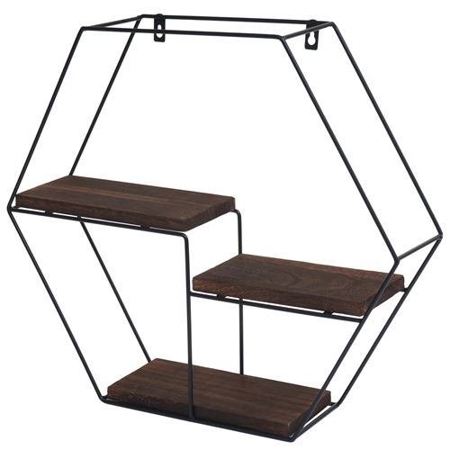 Non Communiqué Brun Étagère Murale Mendler Hwc-K76 3 Étagères En Métal 43X49x11cm Foncé - Image 1