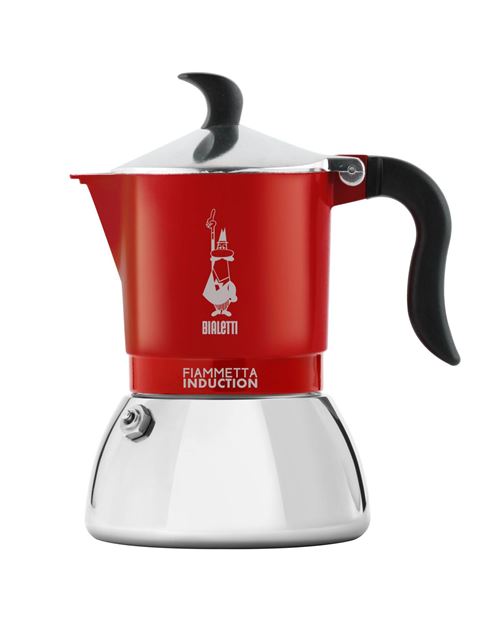 Bialetti Cafetera de Inducción Fiammetta Italiana - Moka de Inducción distintos tamaños 2 y 4 Tazas, Cafetera de Aluminio y Acero de Alta Calidad color Rojo, Negro y Gris para uso en Cocina