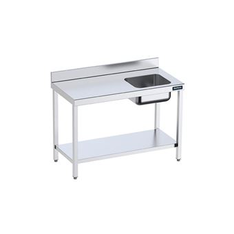 Table de chef Inox avec bac à Droite et étagère   Gamme 700   Distform - 1
