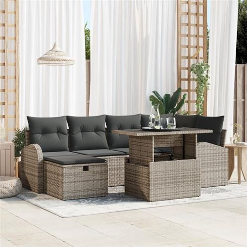 Vidaxl Gris Ensemble De Canapé De Jardin Avec Coussin 7 Pcs Poly Rotin - Image 2