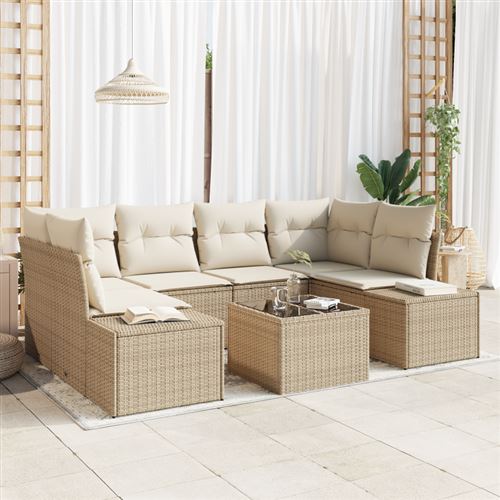 Non Communiqué Beige Ensemble De Canapé De Jardin 7 Pièces Avec Coussins Poly Rotin