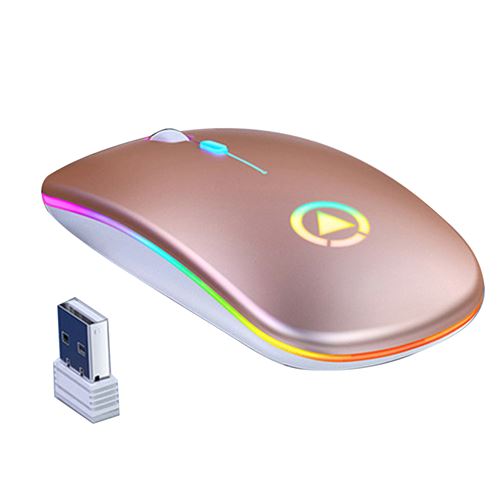 Souris sans fil USB 2.4GHz rechargeable RGB pour ordinateur portable PC,Rose or