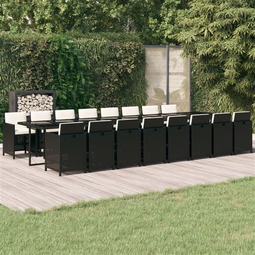 Non Communiqué Noir Vidaxl Ensemble À Dîner De Jardin Coussins 17 Pcs Mobilier De Salle À Manger Table Et Chaises De Repas Terrasse Patio Extérieur Résine Tressée
