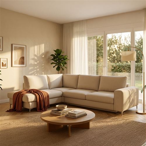 Canap&eacute; Tissu Angle Gauche Beige Fiesole 3 Places - Beige