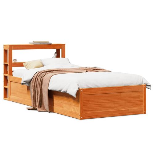 vidaXL Cadre de lit et tête de lit cire marron 100x200 cm bois de pin
