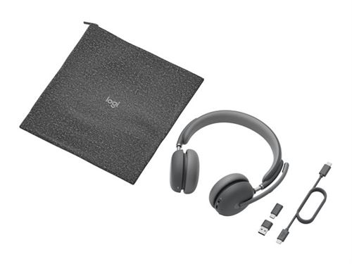 Logitech 2 UC - Micro-casque - sur-oreille - Bluetooth - sans fil - Suppresseur de bruit actif - USB-C via un adaptateur Bluetooth - graphite - Optimisé pour la CU