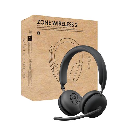 Logitech Zone Wireless 2 UC - Headset - op oor - Bluetooth - draadloos - actieve geluidsdemping - USB-C via Bluetooth-adapter - grafiet - geoptimaliseerd voor UC