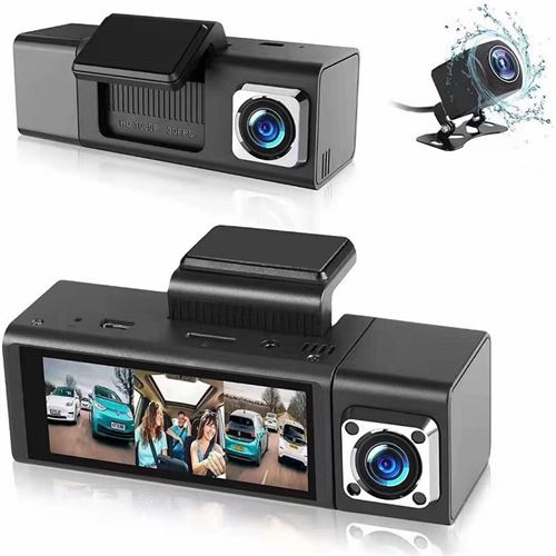 caméra embarquée CY8 1080 HD triple caméra noire