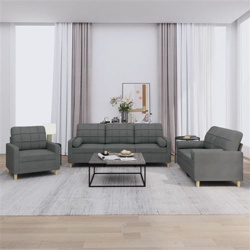 Non Communiqué Gris Foncé Vidaxl Ensemble De Canapés 3 Pcs Coussins Tissu3201259
