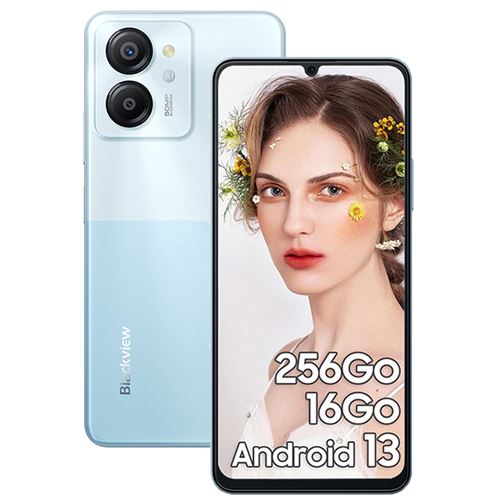 Blackview COLOR 8 Smartphone Débloqué 16 Go+256 Go 6.52 50MP+8MP 6000mAh Android 13 Telephone Double SIM 4G GPS - Bleu