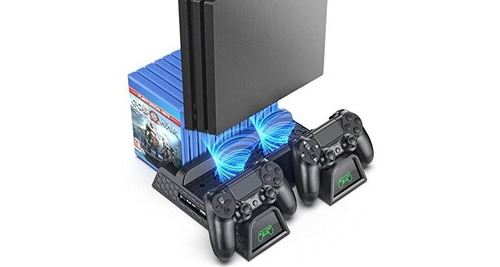 Oivo support ventilateur du refroidissement pour ps4/ps4 pro/ps4 slim, support manette ps4 avec indicateurs a led, station de recharge avec stockage