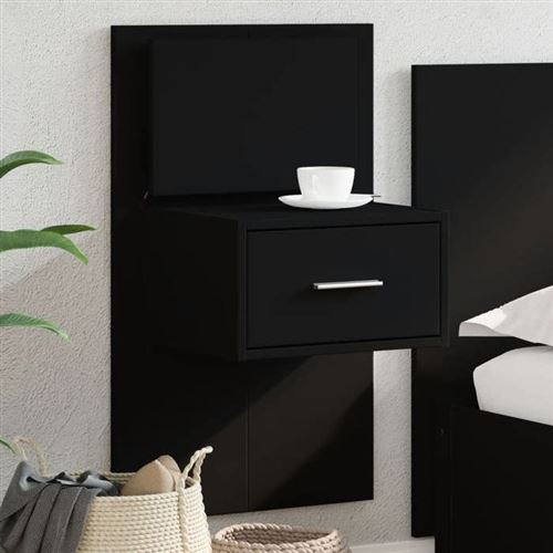 VIDAXL - Table de chevet murale avec éclairage LED - Noir - Image 3