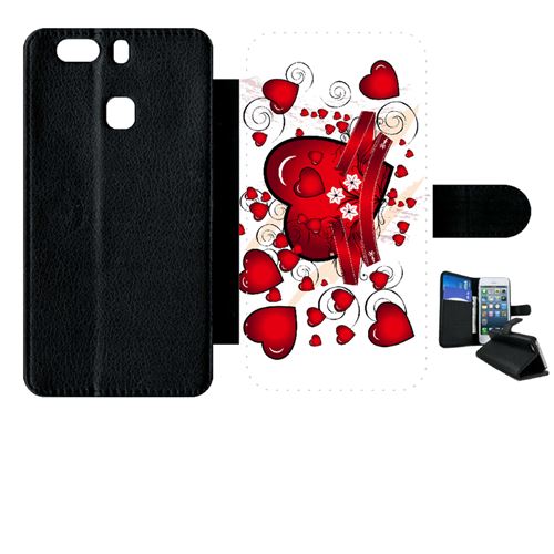 Etui My-Kase pour Ascend P9+ - motif love coeur - Simili-cuir Noir