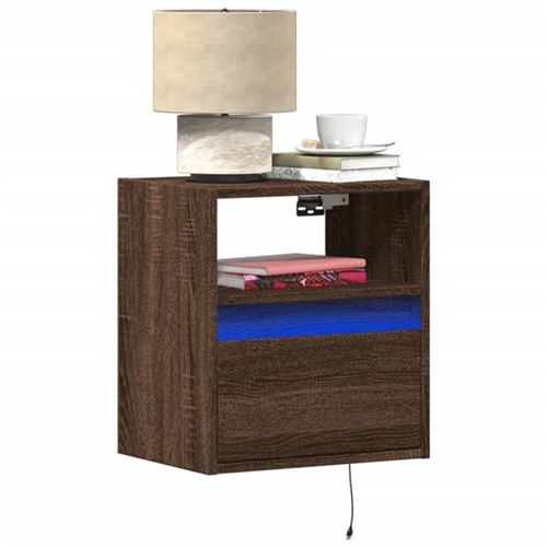 Vidaxl Marron Tables De Chevet Murales Led Chêne - Image 3