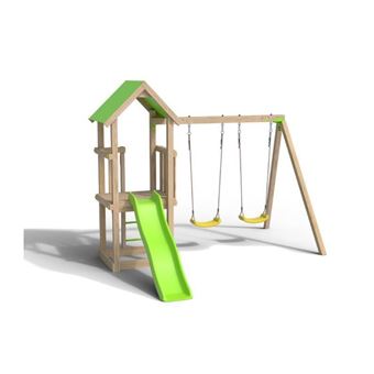Aire de jeux EASY XPERIENCE, Plateforme 0,90m, bac a sable, toboggan 1,73m + extension portique 1,90m,2 balancoires - 1