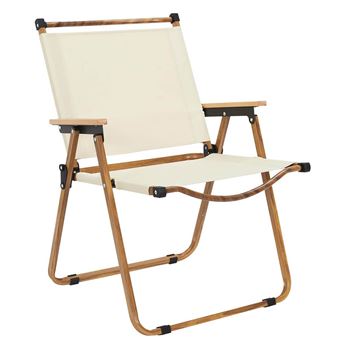 KAMPA - Chaise Pliante de Camping en Métal imitation bois et Toile Beige - CMP - 1