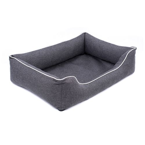 Panier pour chien, Mestizo, lit orthopédique, 80x60cm, gris foncé, bordure blanche, Mallorca SMO-STE-W-2