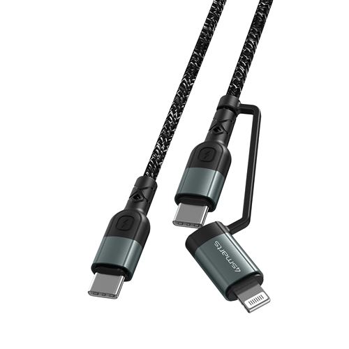 Câble 2 en 1 Lightning + USB-C pour smartphone Transfert Charge 3m 4Smarts ComboCord CL Noir