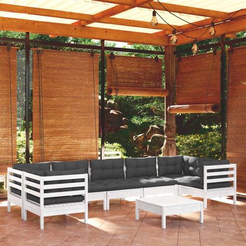 Non Communiqué Blanc Vidaxl Bois De Pin Massif Salon De Jardin 8 Pcs Avec Coussins Mobilier De Patio Meubles D'extérieur Mobilier De Jardin 3097314