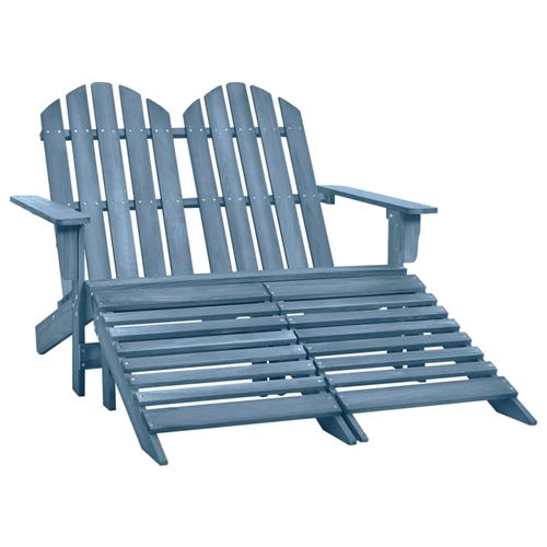 VIDAXL Chaise De Jardin Adirondack 2 Places Et Pouf Sapin Massif Bleu 