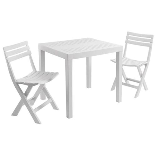 PROGARDEN - Set de jardin 3 pièces Table blanche + 2 chaises pliantes de jardin