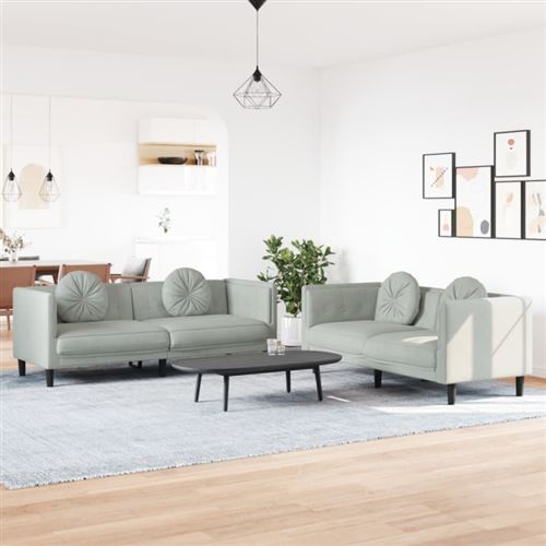 vidaXL - Ensemble de canapés 2 pièces - Velours - Gris Clair - Image 2