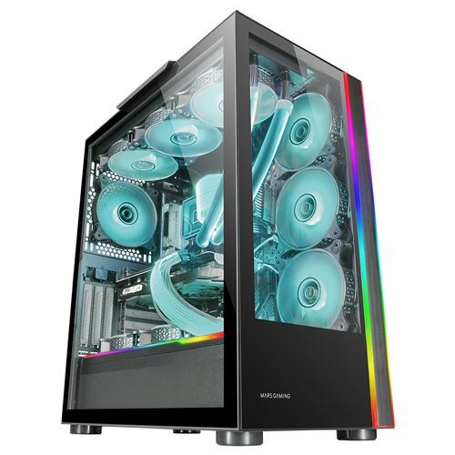Mars Gaming MC-ULTRA, Torre Gaming Custom XXL E-ATX, Doble Tira LED ARGB, Doble Ventana Cristal Templado, Estructura Cámara Dual Vertical, Caja PC Negro o Blanco