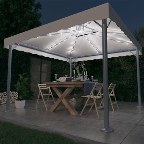 vidaXL Tonnelle avec guirlande lumineuse LED 300x300cm Crème Aluminium3070342