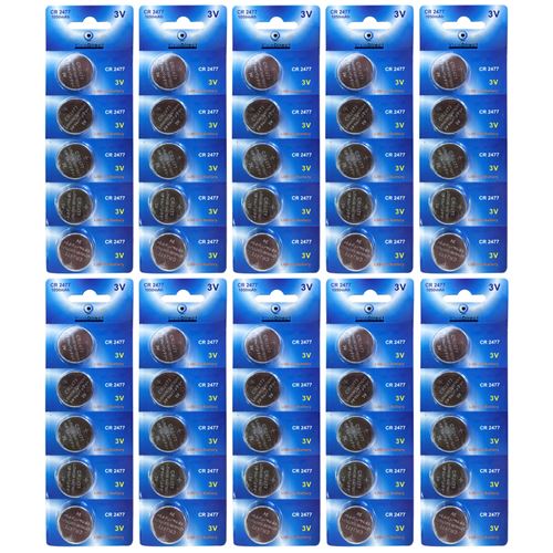 Lot de 50 Piles bouton plates lithium type CR2477 3V - Visiodirect -