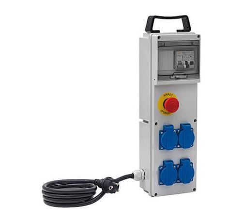Boîtier de distribution - 4x2P+T - 16A - 230V - Avec arrêt d'urgence - Gris