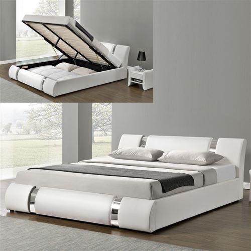 Lit Coffre Sommier Relevable Nova - 180x200 - Blanc