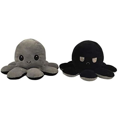 Animal en peluche de Poulpe Flip Double Face 18cm-Gris et noir