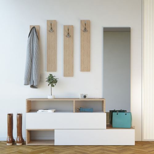 Meuble d'entrée porte manteaux mural scandinave Charles - L. 137 x H. 154 cm - Blanc