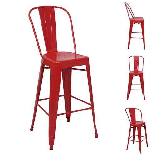 Mendler - Tabouret de bar HWC-A73 - Style Industriel - Lot de 4 - Rouge - Image 3