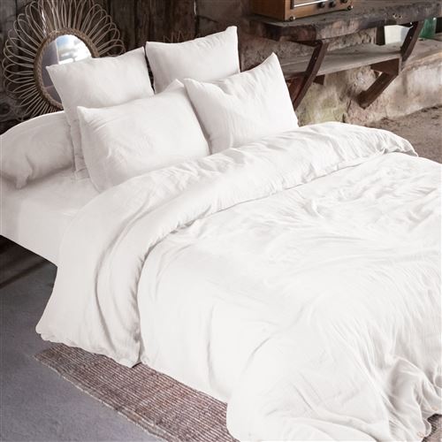Housse de couette double gaze de coton 240 x 220 cm chantilly (white) Blanc L'EFFET PAPILLON